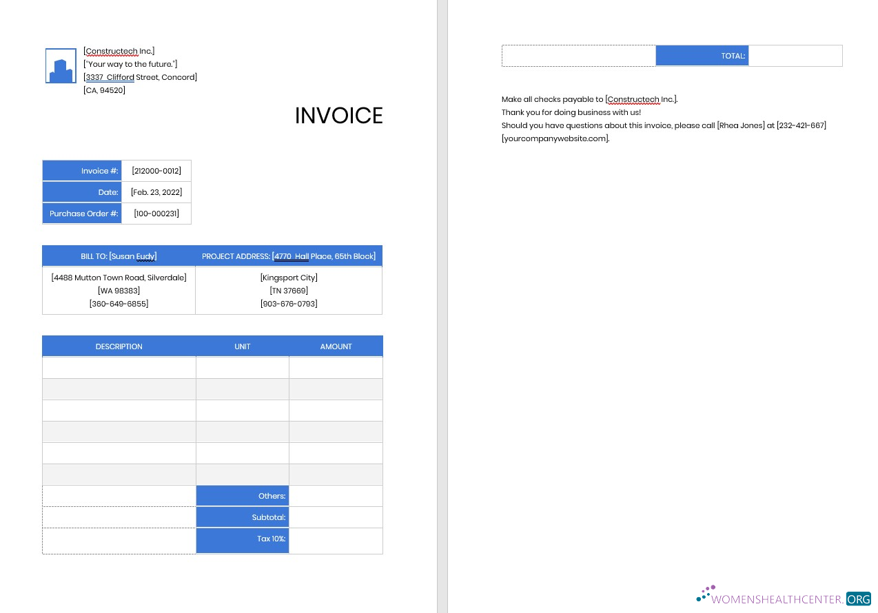 Download Professional Contractor Invoice Template Photoshop template